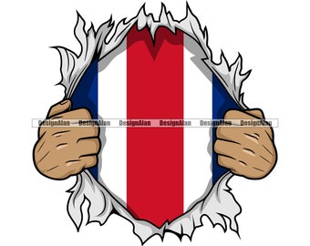 Costa Rico Ricaanse Superheld Handen Rippen Open Shirt Tonen Vlag Door Spaans Latino Hispanic Tattoo Kleur Design Element SVG PNG Knippen