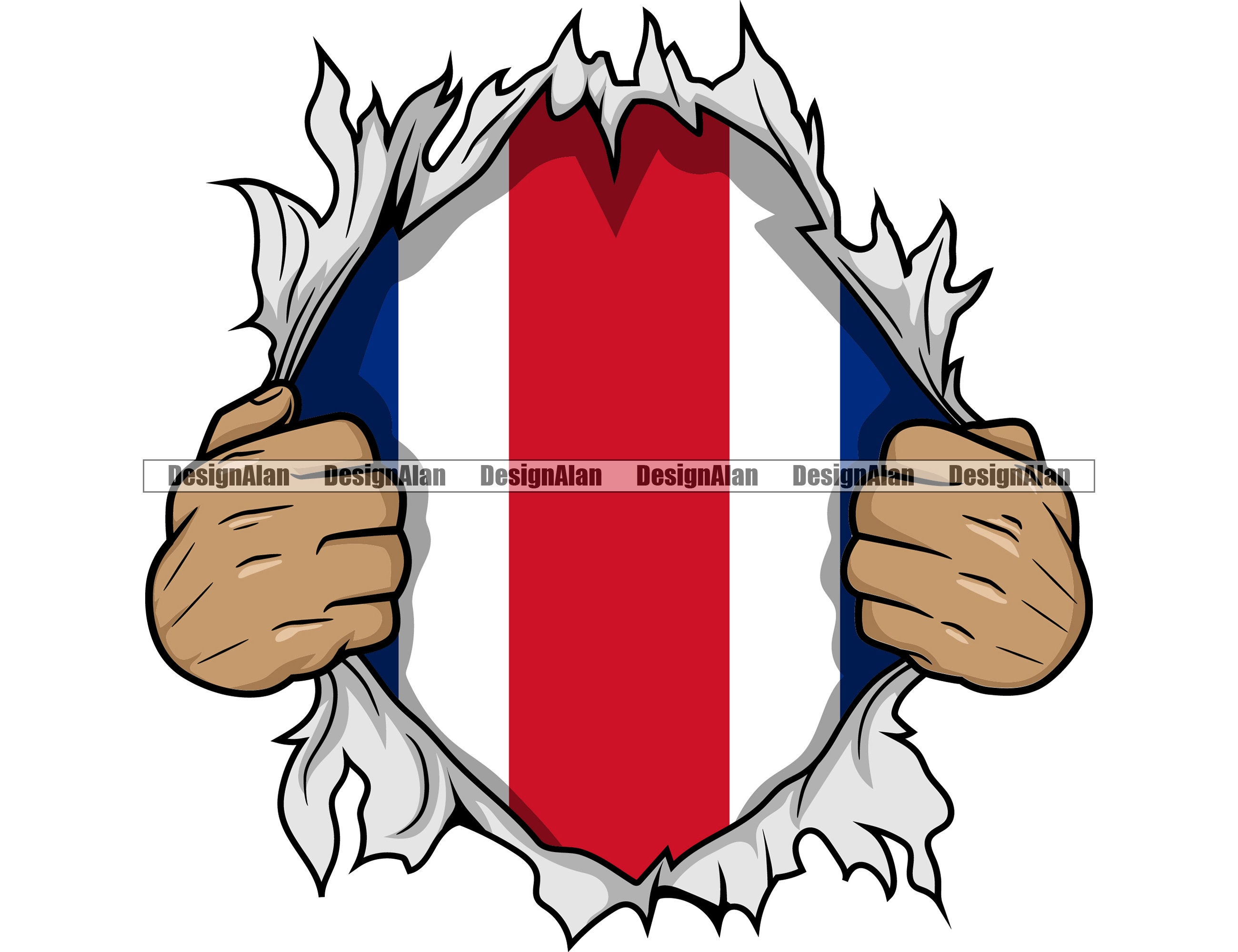 Costa Rico Rican Superhero Hands Ripping Open Shirt Showing Flag ...