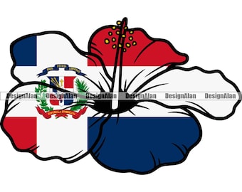 Repubblica Dominicana Bandiera Ibisco Orchidea Isola dei Caraibi Fiore Orgoglioso Spagnolo Latino Ispanico Dominicano Colore Design Elemento SVG PNG JPG
