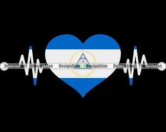 Nicaragua Nicaraguan Heartbeat Heart Ethnic EKG Wave Love Spanish Latino Hispanic Pride Tattoo Logo Color Design Element SVG PNG Jpg Cut