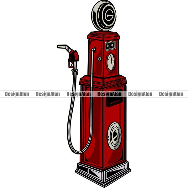 Vintage Petroleum Gas Pump Retro Gasoline Station Fuel Nozzle Glass Globe Rotary Petrol Diesel Car Vehicle Logo Color Design Element PNG SVG
