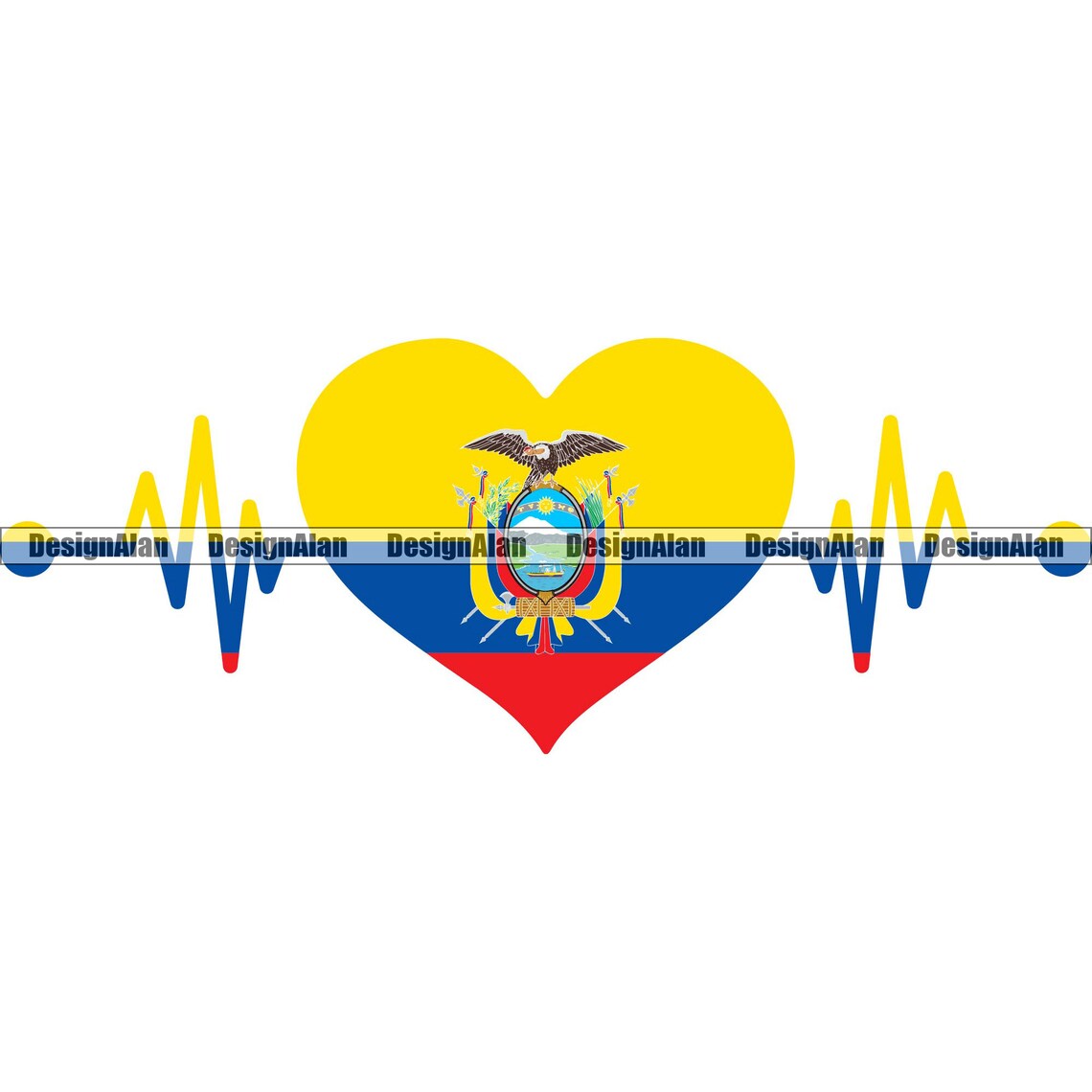 Ecuador Ecuadorian Heartbeat Heart Ethnic EKG Wave Pride Spanish Latino ...