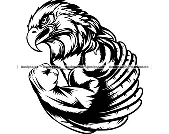 American Bald Eagle School mascotte squadra sportiva lega fantasia media muscolo uccello che flette arte vettoriale logo design elemento JPG PNG SVG file di taglio