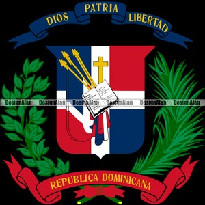 Dominican Republic Flag Coat Of Arms Emblem Badge Icon Dominica Spanish Latino Hispanic Country Tattoo Color Design Element SVG PNG Cut File