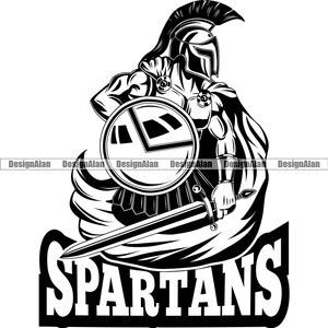 Spartan mascota escuela equipo deportivo dibujos animados antiguo guerrero griego Sparta soldado casco espada vector logotipo arte texto elemento de diseño PNG SVG corte