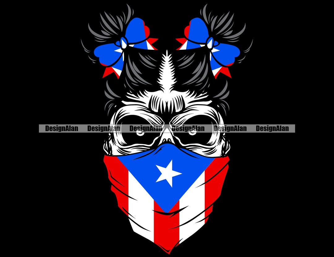 Puerto Rico Rican Flag Female Skull Eyes Woman Skeleton Girl Bandana