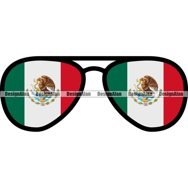 Mexico Mexican Flag Sunglasses Lens Reflection Spanish Clothing Accessory Latino Hispanic Country Color Design Element SVG PNG JPG Cut File