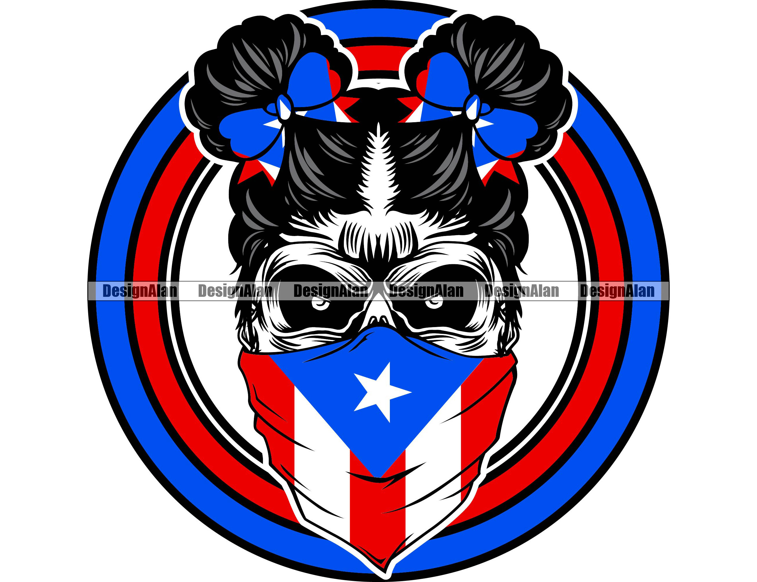 Puerto Rico Rican Flag Female Skull Woman Skeleton Girl Bandana Lady