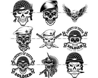 Military Skull SVG Bundle: Army Veteran T-Shirt Designs (Digital Download)