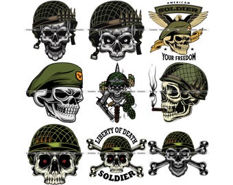 Military Skull SVG Bundle: Soldier T-Shirt Designs, Army Veteran Clipart (Digital Download)