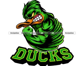 Anatra Scuola Mascotte Sport Squadra Fantasia Personaggio dei cartoni animati Angry Bird Flex Muscoli Arte vettoriale Logo Testo Colore Design Elemento JPG PNG SVG Taglio