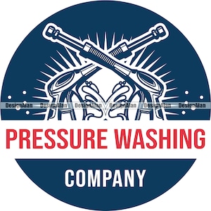 Pressure Washing Company Emblem Business House Home Clean Water Cleaning Washer Machine Service Worker Logo Color Design Element PNG SVG Cut