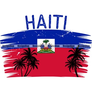 Haiti Haitian Creole Distressed Flag Palm Tree Caribbean Island Proud Beach Vacation Travel Caribbean Nation Tattoo Color Design SVG PNG JPG