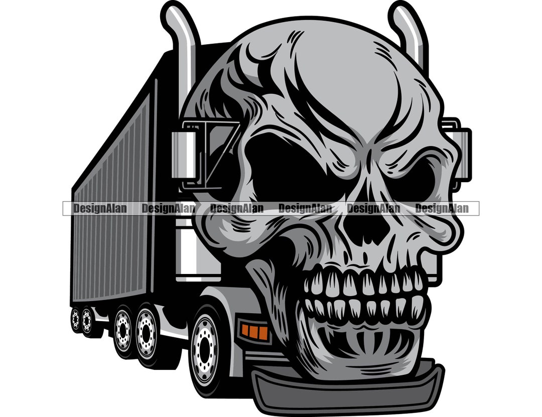 Skull Truck Driver Trucker Semi Skeleton Tractor Trailer Cab Etsy