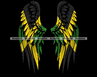 Jamaica Jamaican Reggae Rasta Rastafarian Rastafari Angel Wing Flag Feather Freedom Country Tattoo Color Design Element Art SVG PNG Cut File