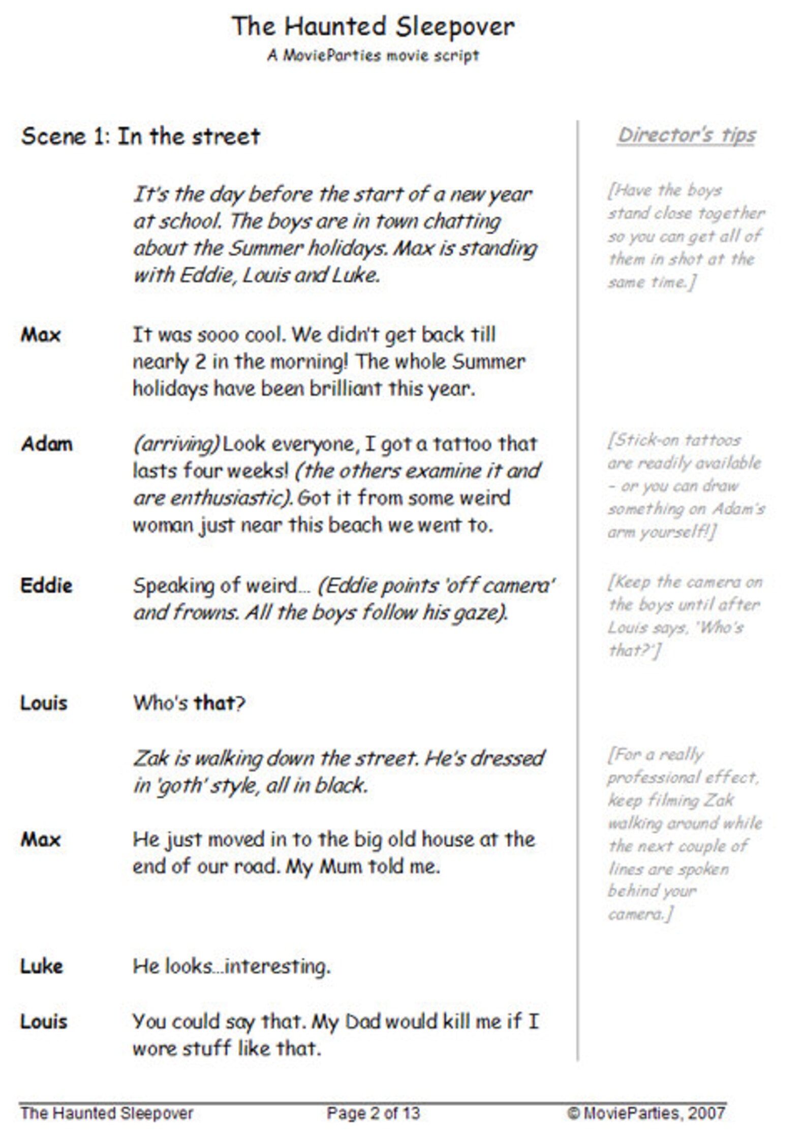 Slumber Party Script Boys' Movie-making Birthday Party Film Script: the Haunted Sleepover - Etsy