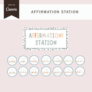 Editable Affirmation Station Posters, Bulletin Board Display, Elementary School, Classroom Affirmation, Canva, Printable