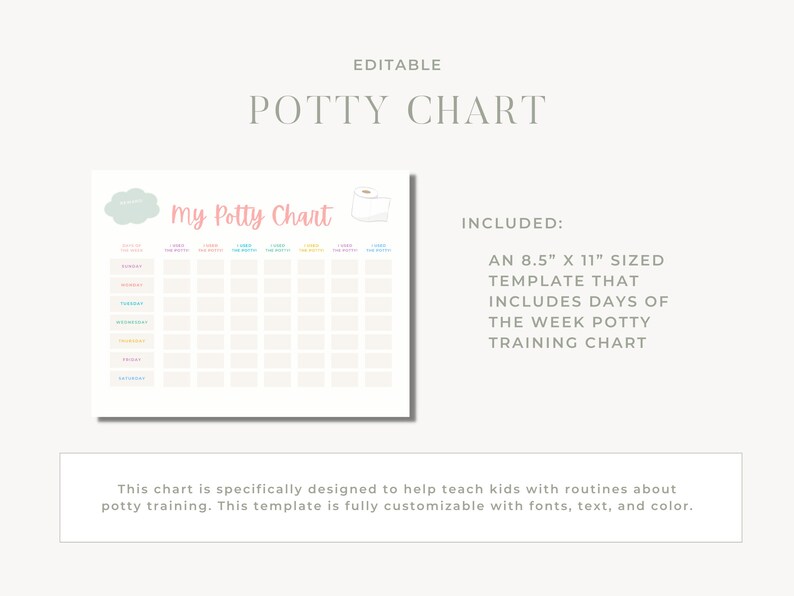 Potty Chart Printable Potty Training Chart for Kids Toddler Etsy