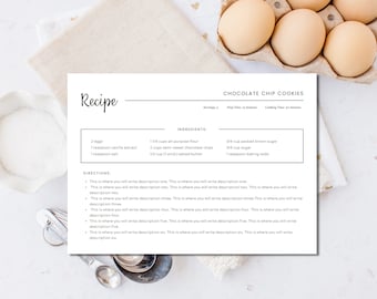 Plantilla sencilla para tarjeta de recetas, editable, moderna, imprimible, personalizada, para imprimir (6x4 y 7x5 pulgadas).