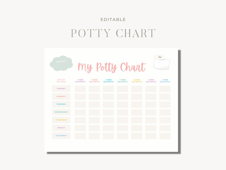 Potty Chart Printable Potty Training Chart for Kids Toddler Etsy