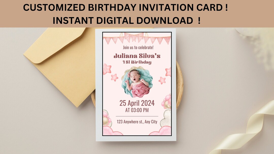 Birthday Invitation Card Greeting Card Customization Card Instant