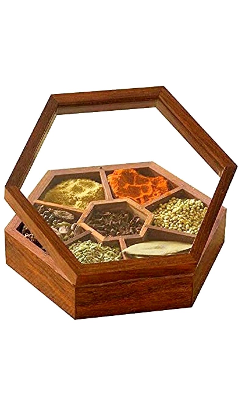 Wooden Spice Box & Spoon in Sheesham Wood Masala Spice Fix Etsy