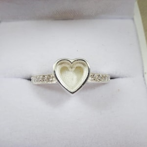 925 Sterling Silver Heart Ring with Cubic Zirconia for Resin, UK, Women's
