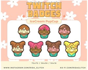 Cute Twitch Ice-cream Pup Cups Badges/Stream points/Discord/ etc...