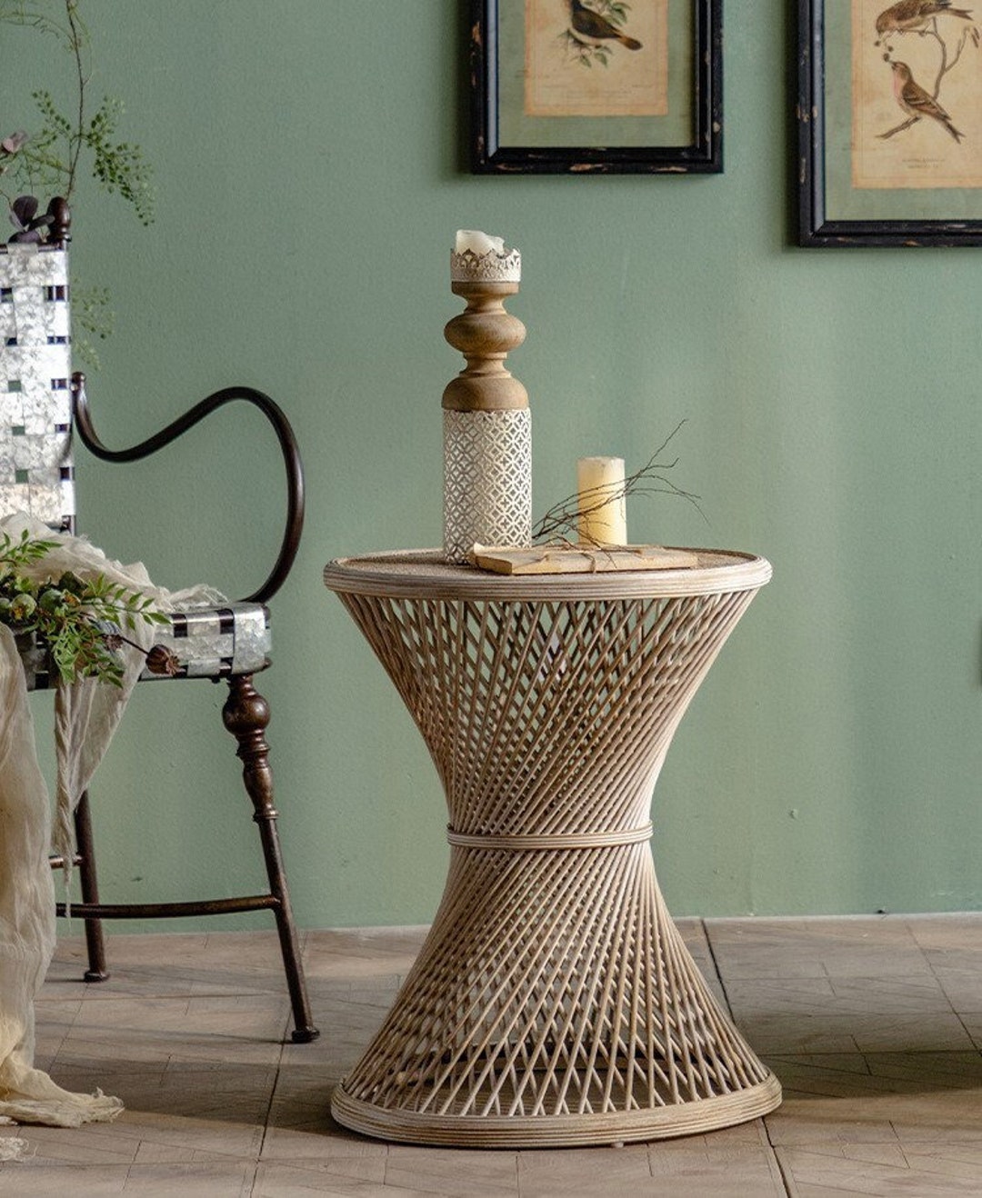Vintage Wicker Side Table Rattan Table Hourglass Shaped Etsy