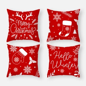 YeeJu Christmas Pillow Covers 22x22 Set of 4 Merry Christmas Cushion Covers  Xmas Throw Pillow Covers Red Green Winter Holiday Pillow Covers Pillow
