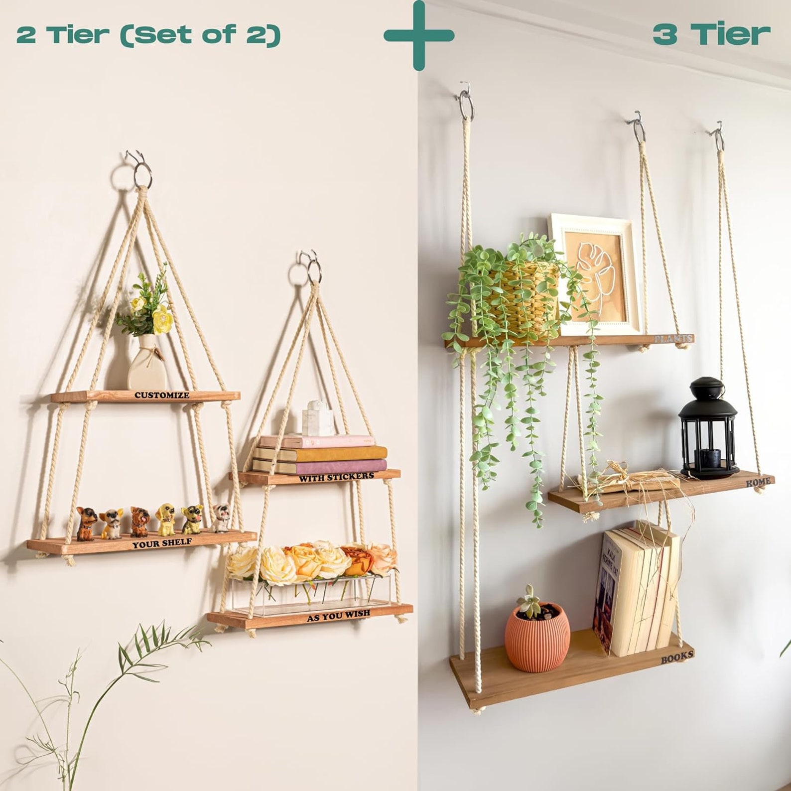 Hanging Shelves for Wall 2 Set Bundle Floating Shelves Boho Wall Decor ...