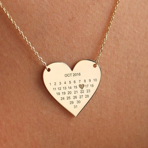 Personalized Heart Calendar Necklace Date Necklace Heart Necklace