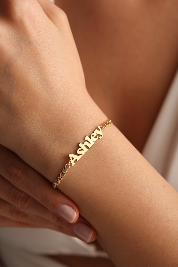 Buy 14K Gold Name Bracelet, Initial Bracelet, Cursive Letter Bracelets, Gold  Customized Bracelet, Personalized Gold, Name Anklet, Custom Gift Online in  India - Etsy