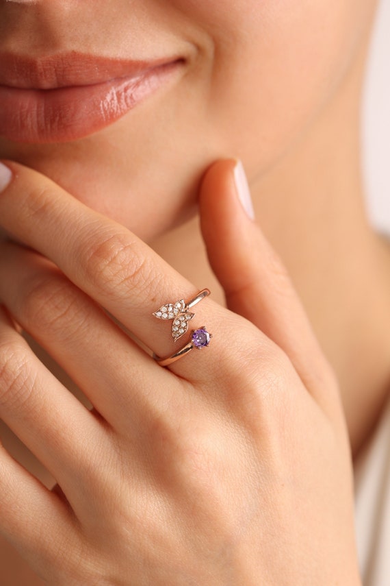 Butterfly Birthstone Ring Gold Butterfly Rings Butterfly Ring
