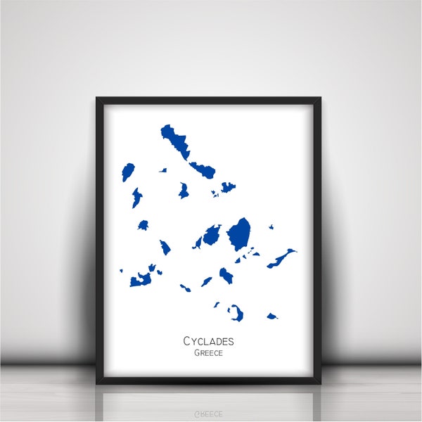 Map of the Cyclade islands, printable, blue, Mykonos, Santorini, Paros, digital download cyclades map, greek islands, high resolution