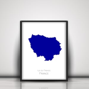 Map of Ile de France, printable, blue, digital download, Paris, region, french capital, high resolution