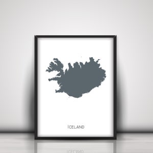 Carte de l’Islande, imprimable, grise, téléchargement numérique, haute résolution
