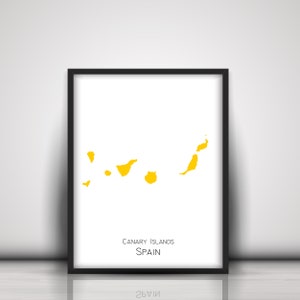 Karte der Kanarischen Inseln, Spanien, zum Ausdrucken, gelb, digitaler Download, Gran Kanaria, La Palma, Kanarische Inseln, Lanzarote, hohe Auflösung