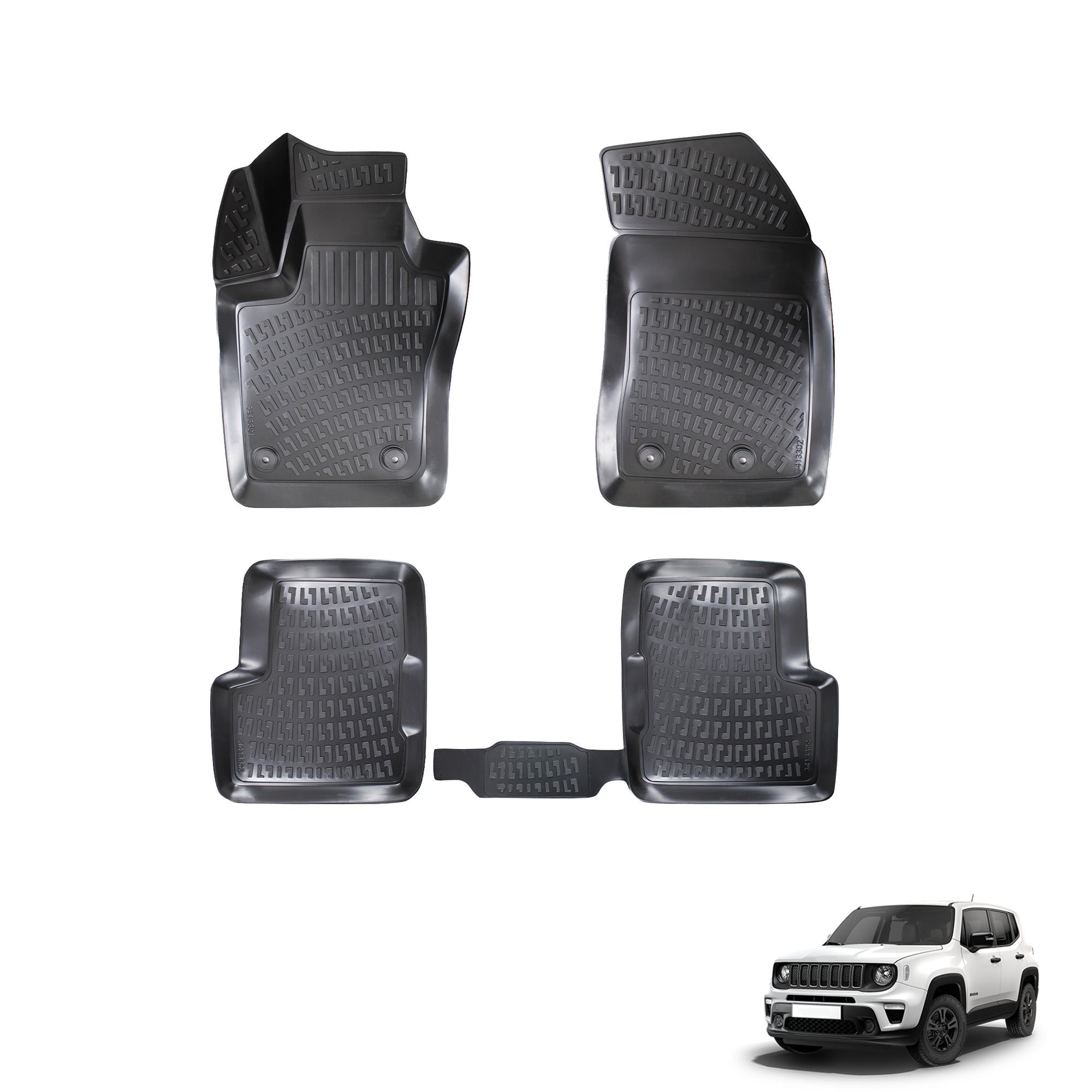 Adatto per tappetini Jeep Renegade 2015-2023 anteriori e posteriori per  tutte le stagioni, rivestimento personalizzato 3D impermeabile nero  stampato 4X -  Italia