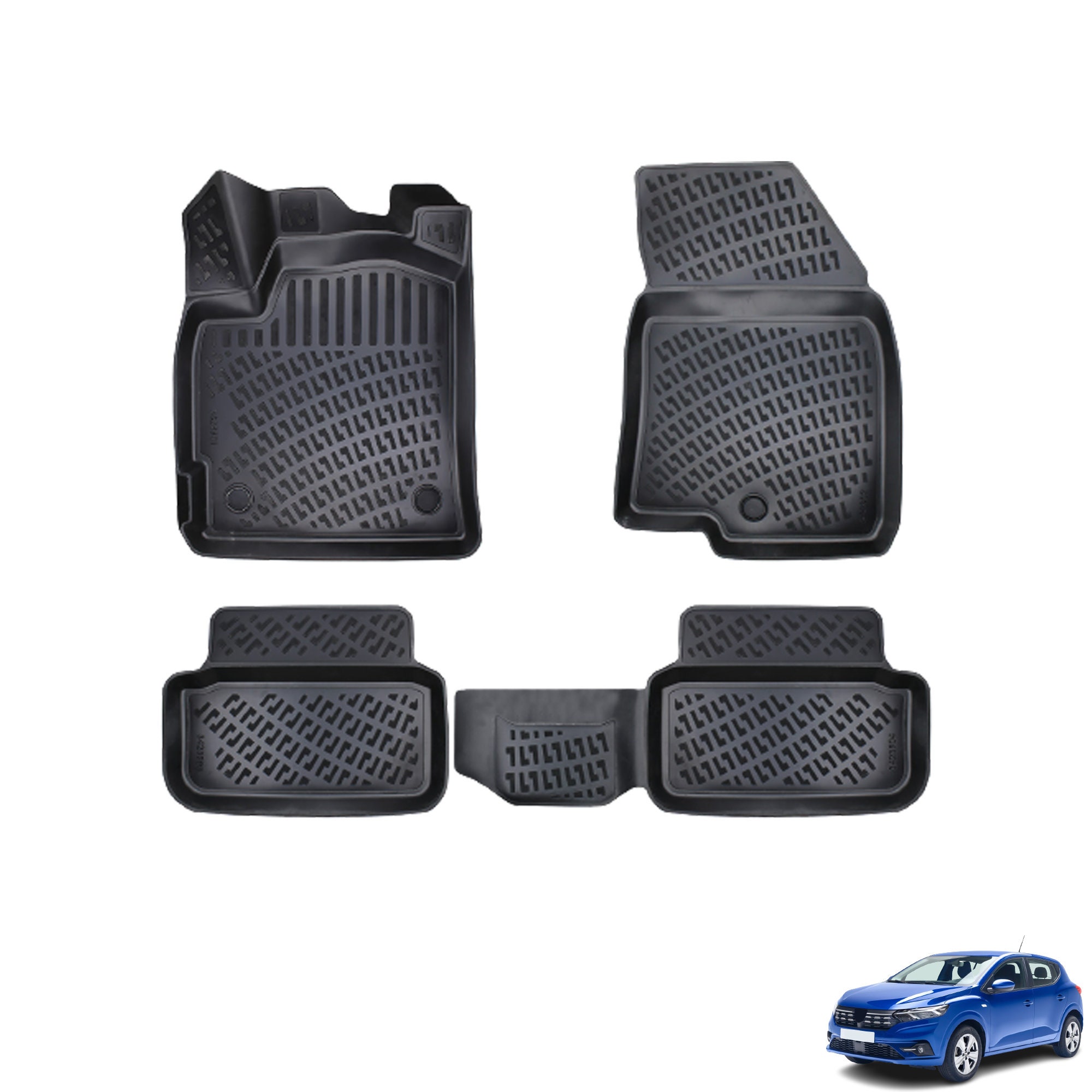 Passend für Dacia Sandero Stepway Comfort 2020-2023 Fußmatten Vorne &  Hinten All Weather Custom Fit Bodeneinlage 3D Wasserdicht Schwarz Geformt  4X - .de