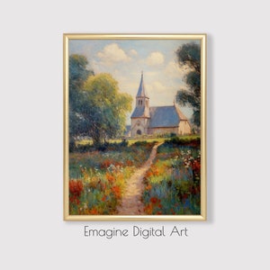 PRINTABLE ART | Vintage 1800&#39;s European Church and Garden Painting | Country Wall Decor | Digital Art to Download, Print, & Frame | LS-31