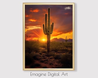 Saguaro Cactus Sunset Print | Southwest Desert Wall Art (Digital Download)