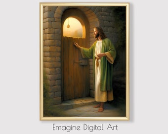 PRINTABLE ART | Jesus Christ Knocking at the Door | Christian Art | Biblical Wall Decor | Instantly Download, Print, and Frame | RE-09