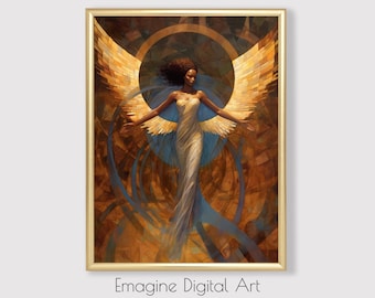 Impresión artística de Ángel de Mujer Negra / Empoderamiento Espiritual (Descarga digital)
