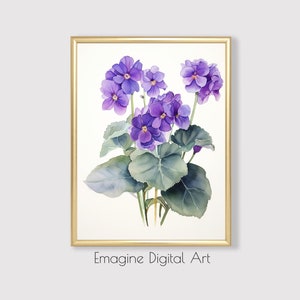 PRINTABLE ART | African Violet Watercolor Painting | Floral Wall Decor | Digital Art to Instantly Download, Print, and Frame | FL-20