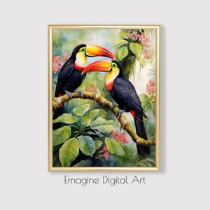 PRINTABLE ART | Toucans in Flowering Tropical Tree Painting | Tropical Wall Art | Digital Art to Instantly Download, Print, & Frame | TR-11