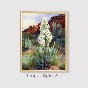 PRINTABLE ART | Yucca in Bloom White Blossoms | Desert Wall Art | Southwest Wall Decor | Digital Art to Download, Print, and Frame | SW-13