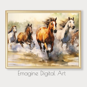 PRINTABLE ART | Mustang Horses Running Wild | Equestrian Watercolor Painting | Instantly Download, Print and Frame | WL-08