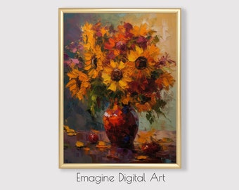 Sunflower Vase Painting | Bold Impressionist Floral Art (Digital Download)