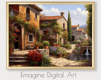 Italian Village Painting | Vintage European Wall Art (Digital Download)